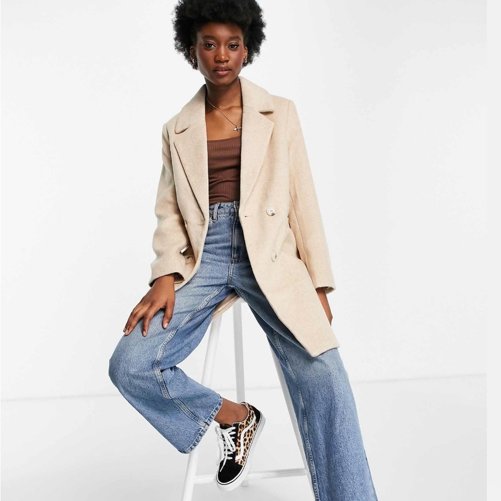 STRADIVARIUS | Double Breasted Wool Camel Coat